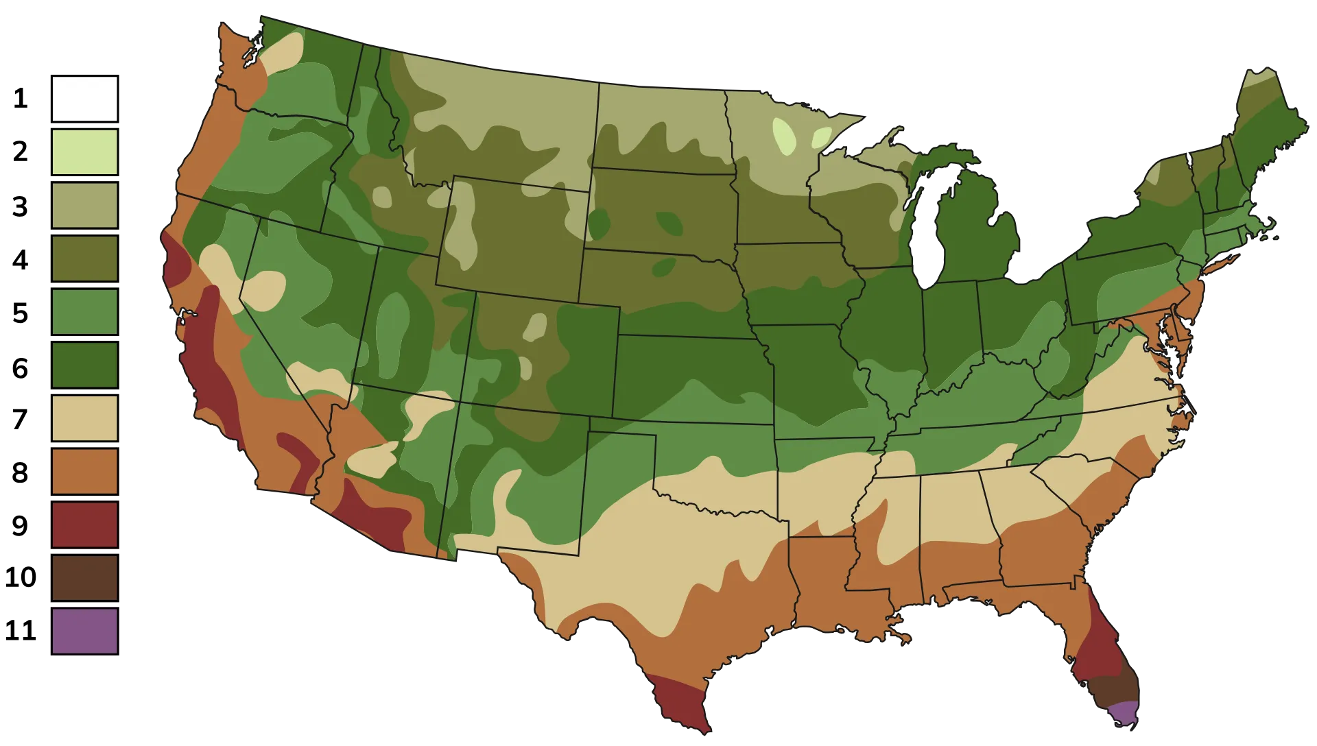 Map showing USDA Plant Hardiness Zones 4a through 10a in Nevada