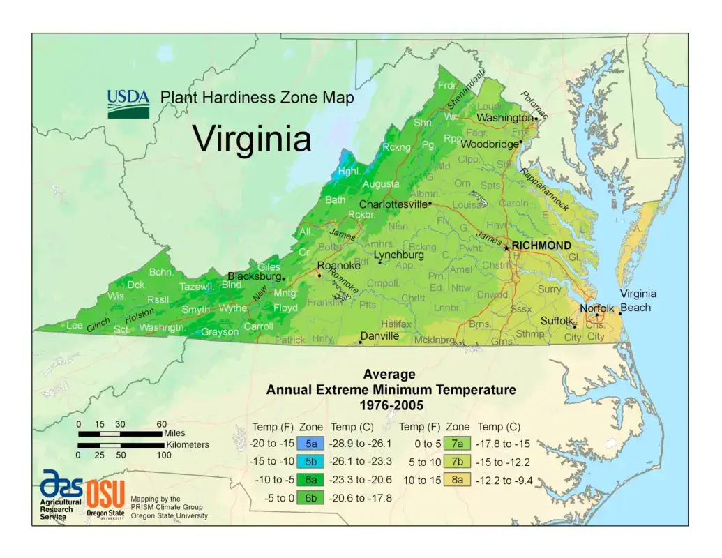 Virginia Hardiness Zone Map