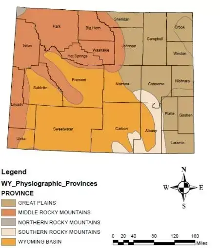 Wyoming Physiographic Map