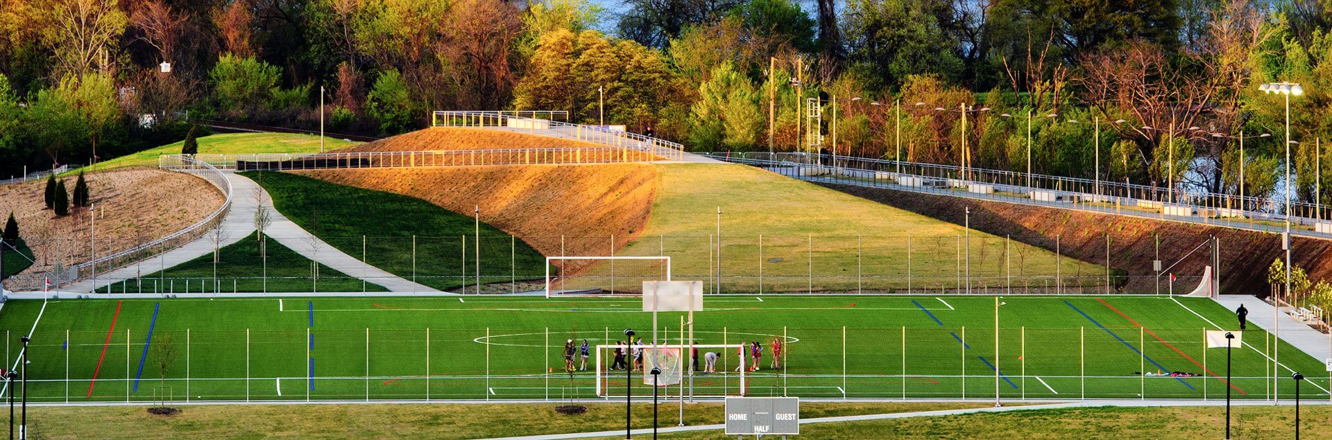 a football field with people on it