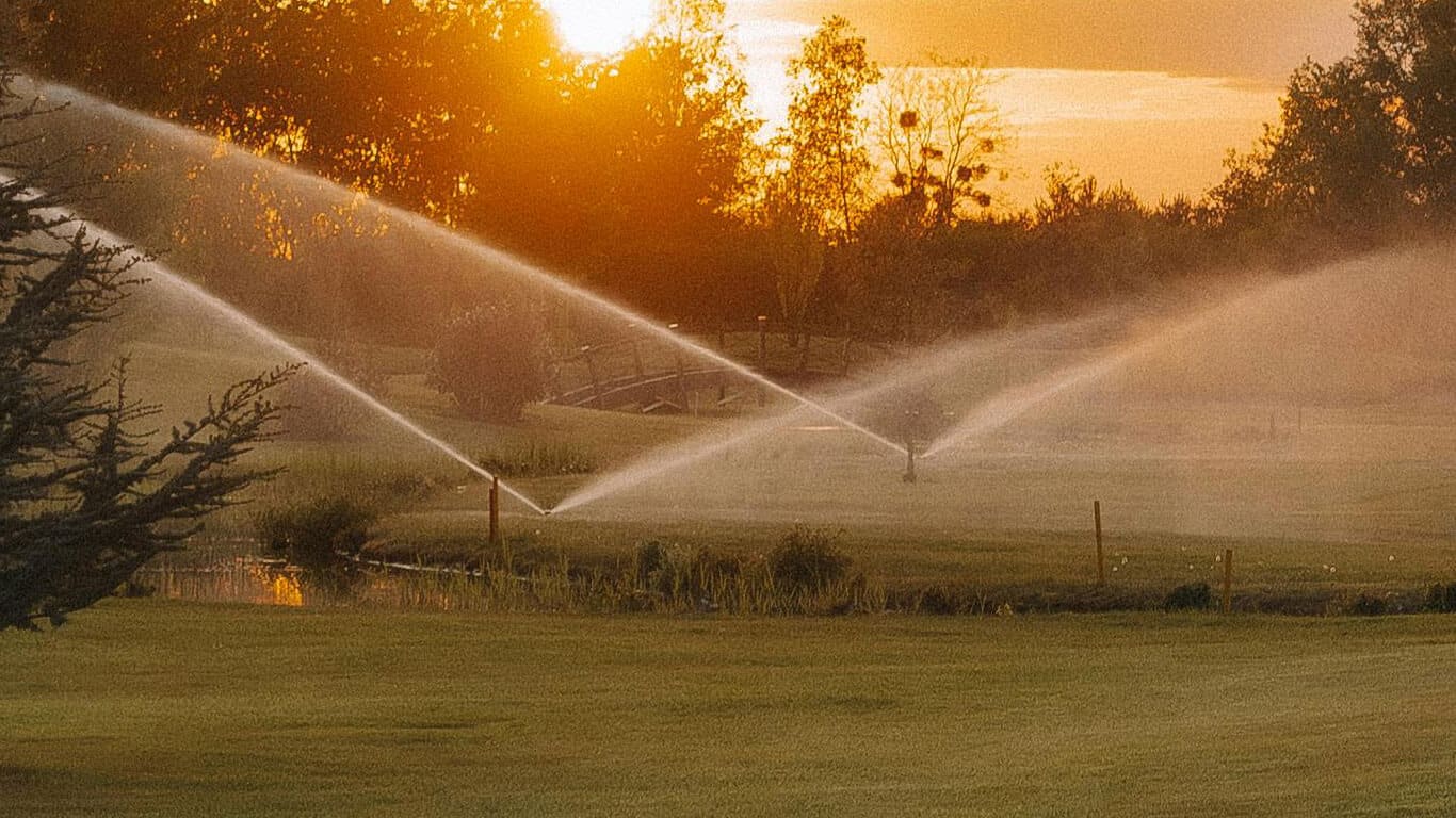sprinklers spraying water on a field