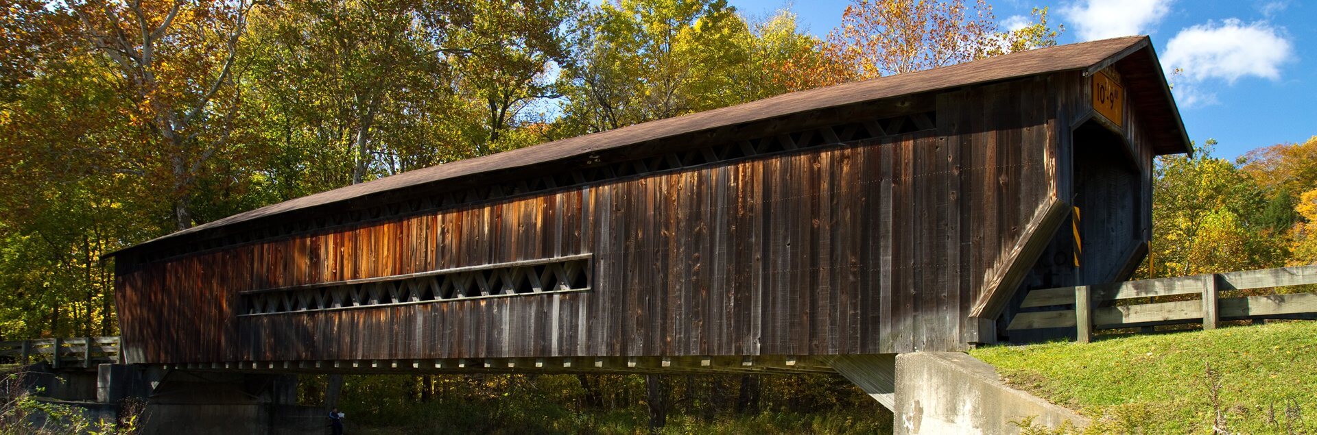 a wooden bridge over a forest